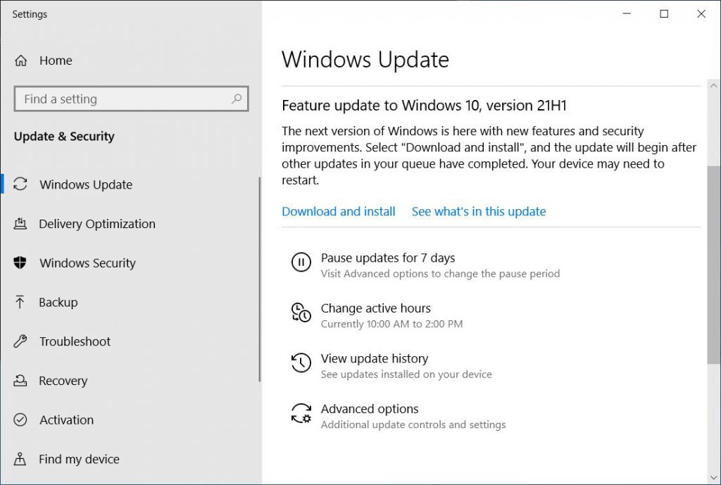 windows update 21h1