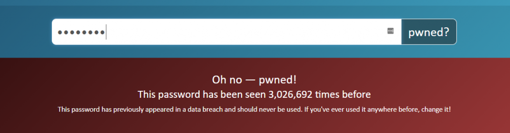 Password Pwned search for '12345678'