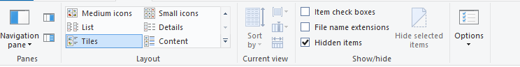 View tab in Windows 10 File Explorer